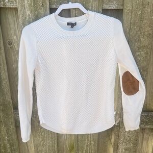 Leith Cream Knit Pullover with Brown Elbow Patches